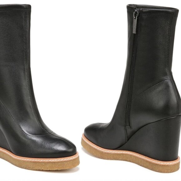 Veronica Beard Arlo Black Leather Stretch Wedge Ankle Booties Boots 8M - Picture 3 of 12